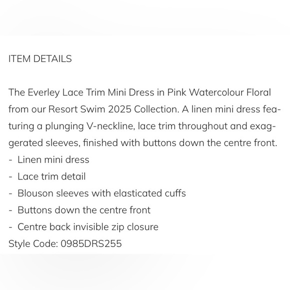 Zimmermann Everley my Lace Trim Mini Dress Sz 1 - Picture 5 of 5